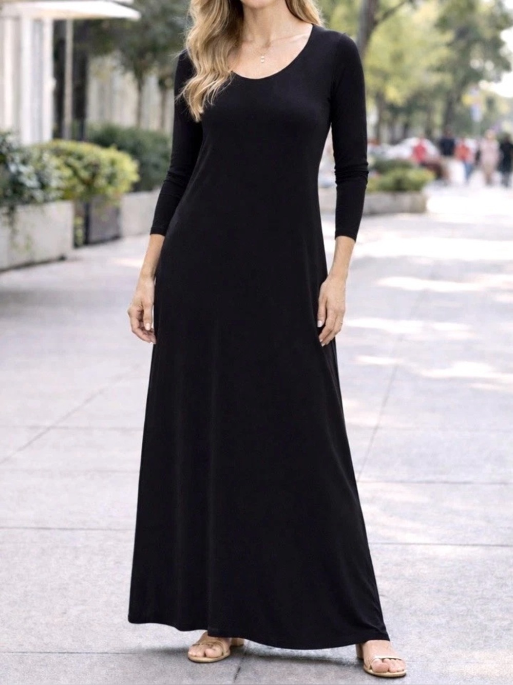 J. Jill Wool Blend Maxi Dress Women’s Size XL Scoop Neck Long Sleeves Minimalist